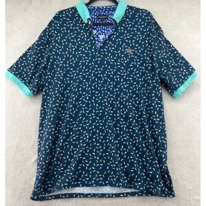Madchuck Shirt Mens Sz 1XL Jelly Bean Print Polo Blue Teal Short Sleeve Golf